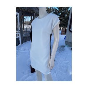 Armani Exchange White Shift Dress Midi Contrast Side Black Zip Short Sleeve Sz 4